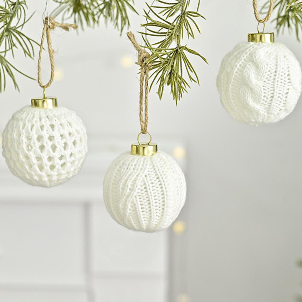 Knitted Pattern Decorative Hanging Ornaments Set of 10 Spherical Design for Seasonal Tree and Home Decoration