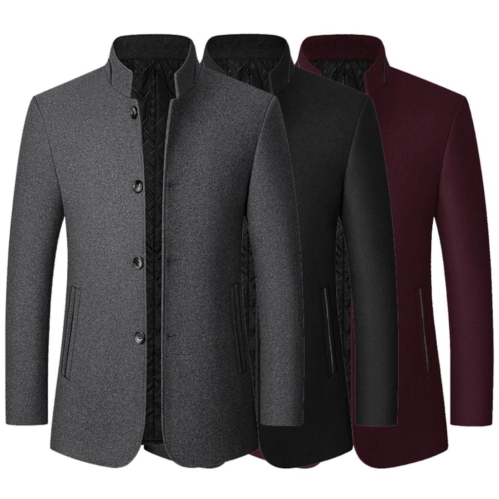Men's Woolen Jacket Men's Stand Collar Jacket Middle-aged Men's Woolen Coat