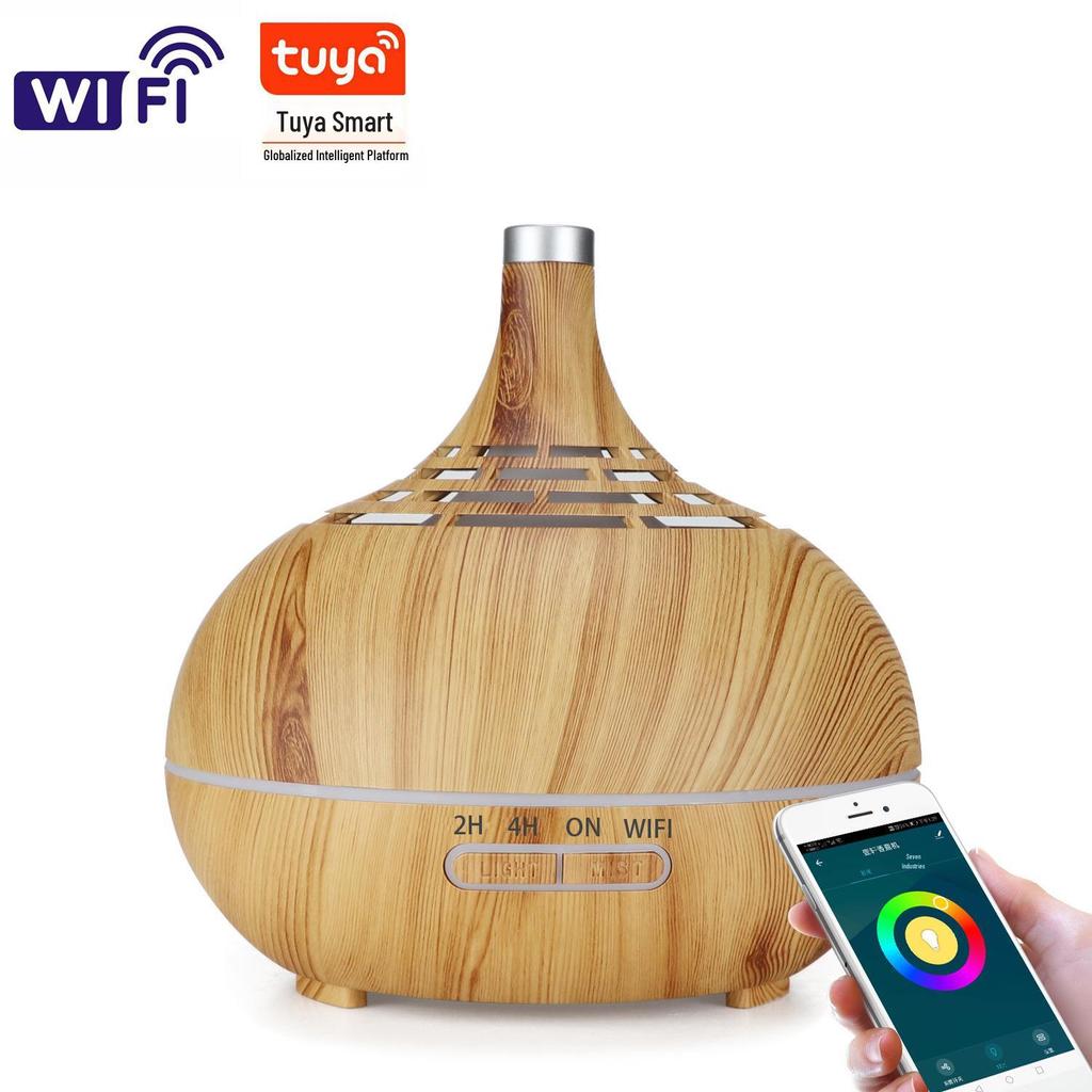 WiFi Wood Grain Aroma Diffuser, 400ML Air Atomizing Humidifier