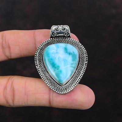 Larimar Hanger Edelsteen Sieraden Vintage Hanger 925 Sterling Zilveren Hanger Larimar Sieraden Handgemaakte Hanger Cadeau Voor Mama Designer Hanger
