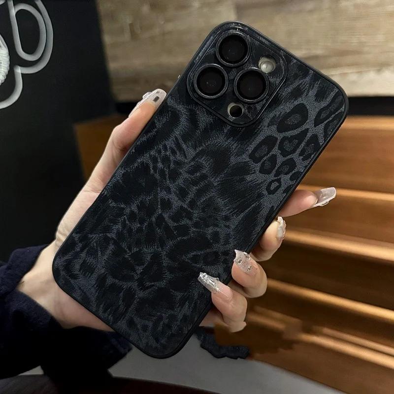 Luxury Leather Colorful Leopard Pattern Phone Case for iPhone 16 15 14 Plus 13 12 11 Pro Max Soft Bumper Matte Shockproof Cover