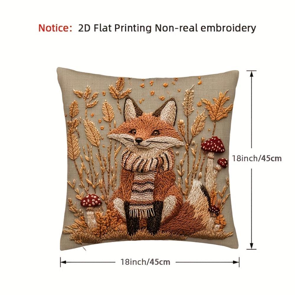 Autumn Fox Faux Embroidery Pillow Cover Double Sided 2Dprint Cozy Pillow Cover Bedroom Living Room Sofa Warm Vibe Accessory Gift