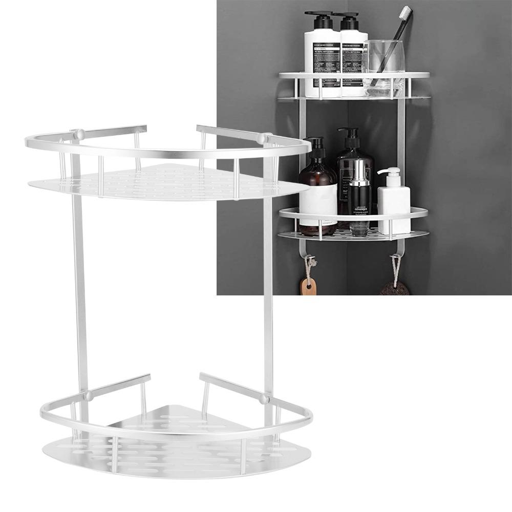 Two Layer Corner Shower Shelf Silver Bathroom Corner Shelf Durable Shower Shelf Rack  Household Use