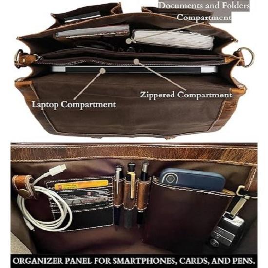 Handmade Leather Shoulder Briefcase Messenger Bag Mens 16 Inch Laptop Satchel