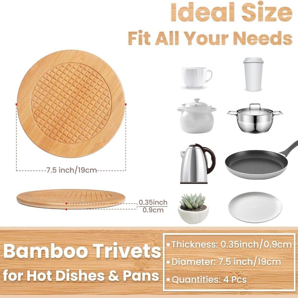 7.5 Inch Bamboo Trivets Heat Resistant Kitchen Decor Hot Large Coaster  for Table & Countertop
