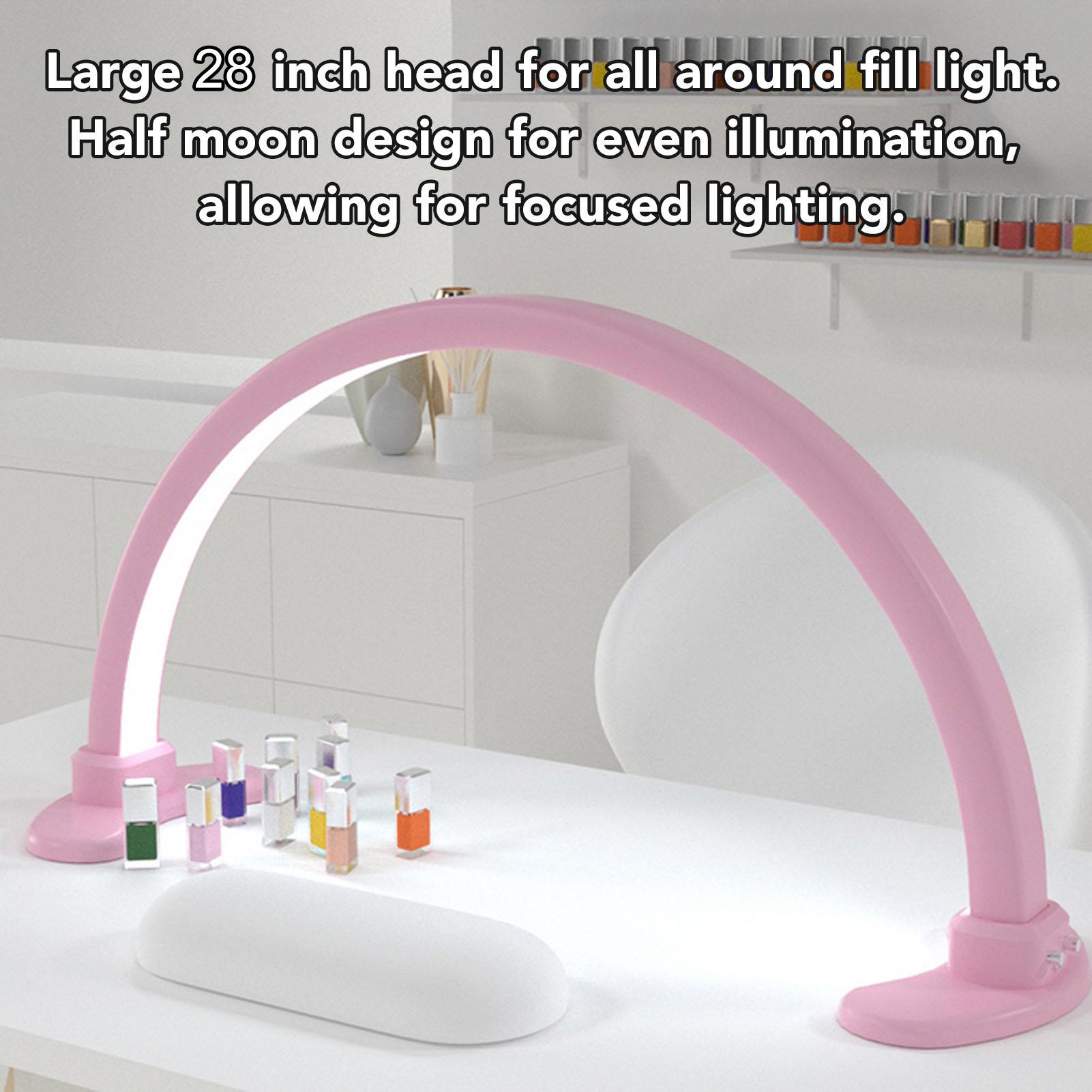 

Half Moon Light Pink 48W 28in 2700K to 5600K Dimmable 3360lm Stable Base LED Beauty Desk Fill Light UK Plug