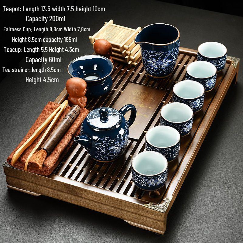 

Chinese Zisha Ceramic Kung Fu Tea Set with Drainage Tea Tray