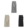 Cotton Blend High Waist Pleated Split Midi Skirt For Women Spring Summer