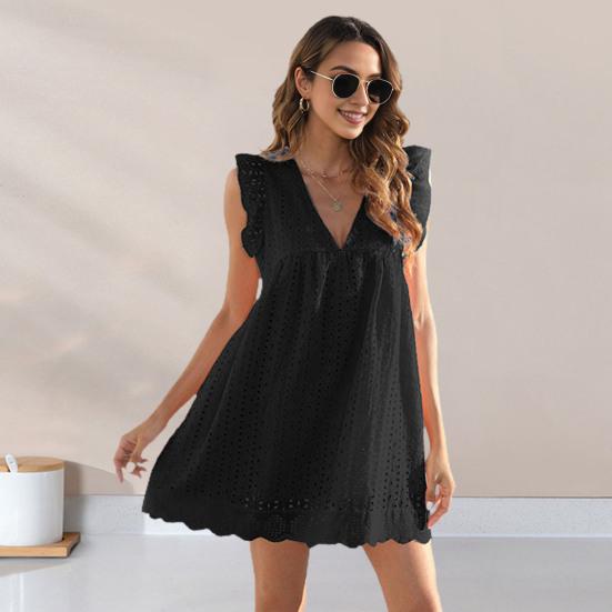 

Летнее пляжное платье с летающими рукавами, сплошной цвет, кружевная аппликация, V-образный вырез, свободный XL светло-синий