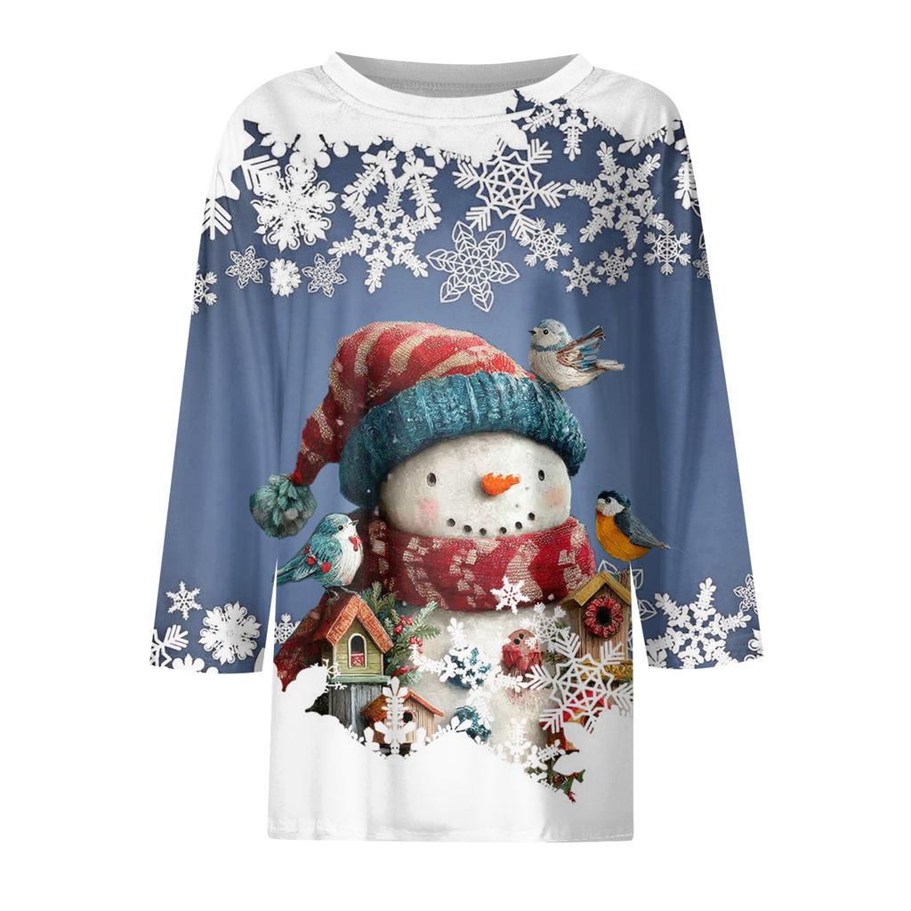 Damenmode Lässiges Rundhals-T-Shirt mit 3/4-Ärmeln und lockerem Aufdruck