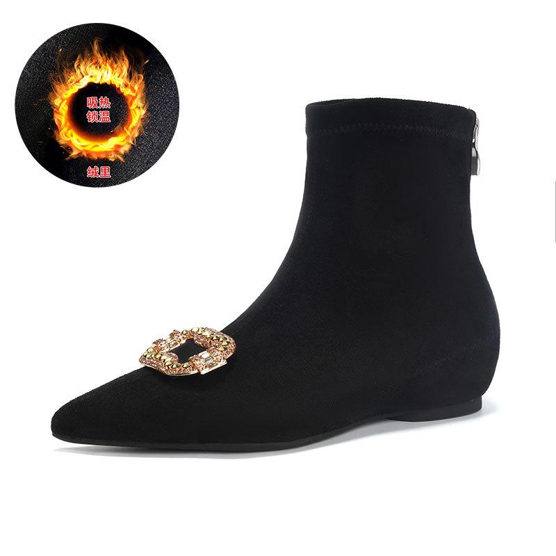 Inner height increase pointed thin boots short boots women's autumn and winter new suede elastic boots French foreign versatile small naked boots