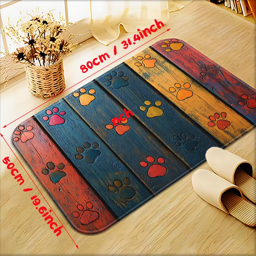 Cartoon Pfotenabdruck Vintage Holzmaserung Fußmatte Eingangsbereich Rutschfest Verschleißfest Wasserabsorbierend Teppich Heimdekoration