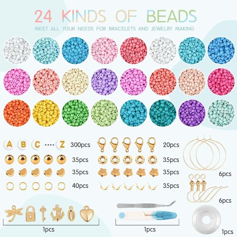 28+2Grid Jewelry Making 3mm Glass Beads Set with Letter Bead Premium Glass Rice Beads Set Friends