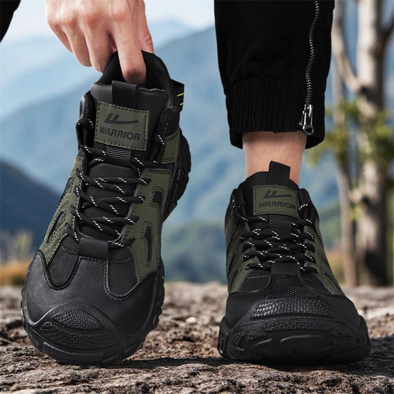 Warrior Casual Sports Fashion Versatile Trendy Classic High-Top Hiking Shoes Men Hiking Shoes Green Black WXP(WZ)-276603