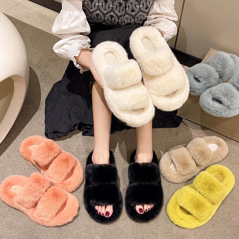 Thick-soled Mao Mao slippers women's drag 2025 new casual double-belt soft-soled Mao Mao shoes women's warm home cotton slippers women