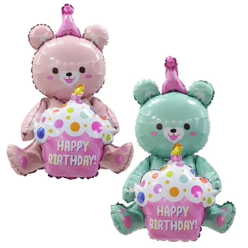 1pcs 4D Bear Foil Balloon Baby Birthday Photo Props Cartoon Aluminum Film Balloons Happy Birthday Party Balloon Baby Shower