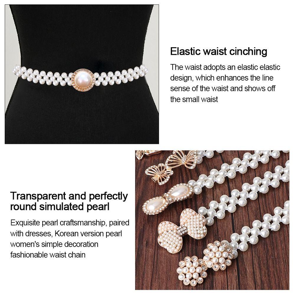 Ladies' Elastic Rhinestone Waist Chain Thin Drawstring Belt Fashion Pearl Waist Belt  For Women