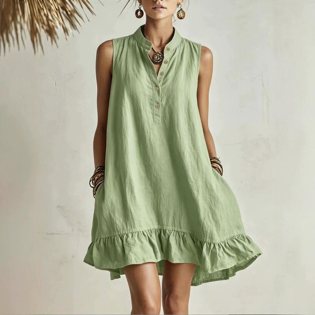 Summer New Style Loose-fitting Fashionable Casual Ruffled Buttoned Dress for Women