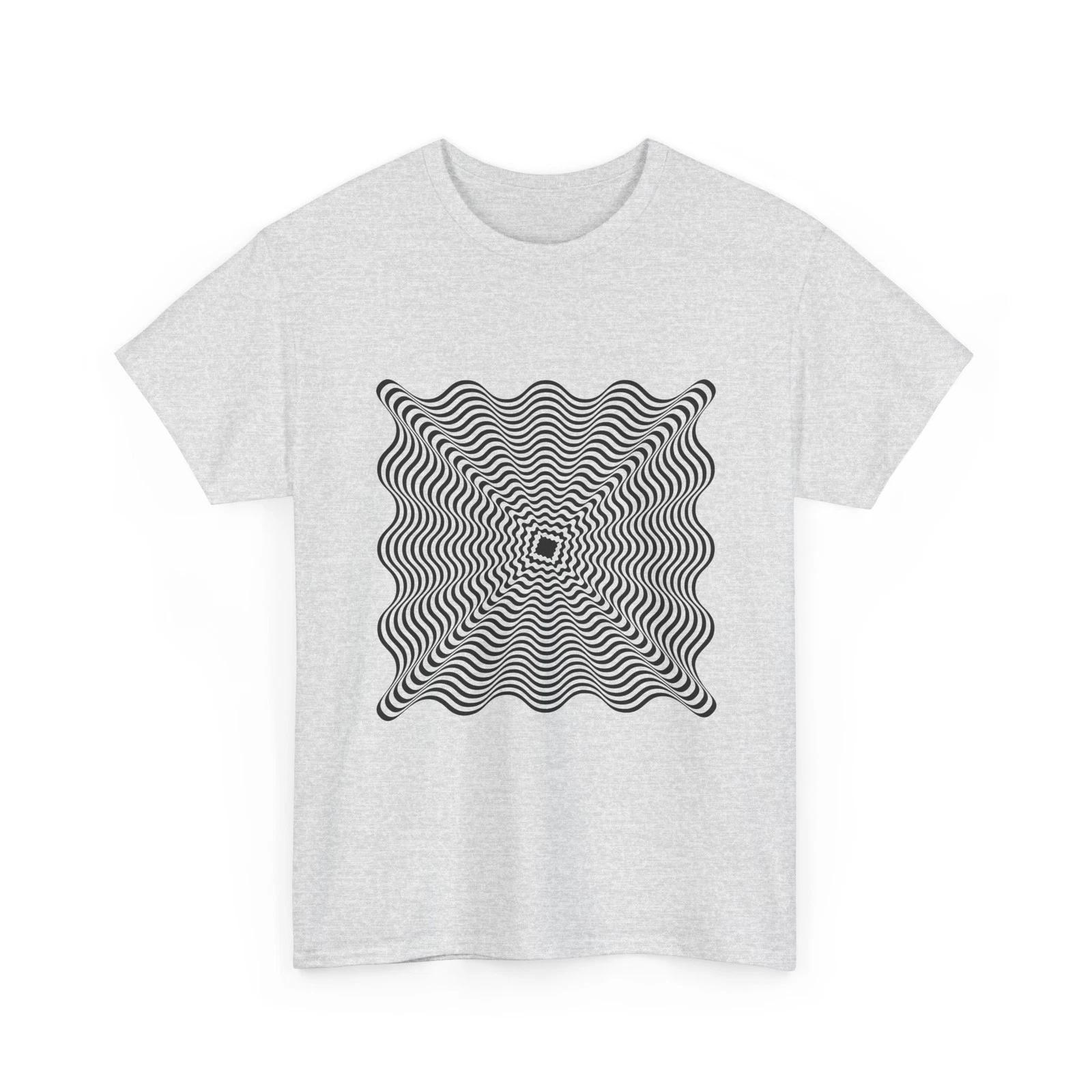 Optical Wave Square T-Shirt Illusion Line Art T-Shirt Cool Tee 3XL