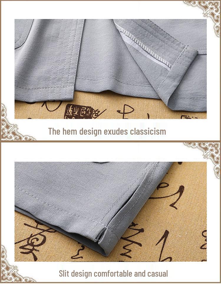 Men's Summer Chinese Style Short-Sleeve Tang Suit Set - Cotton & Linen Casual Tai Chi Outfit for Middle-Aged & Elderly