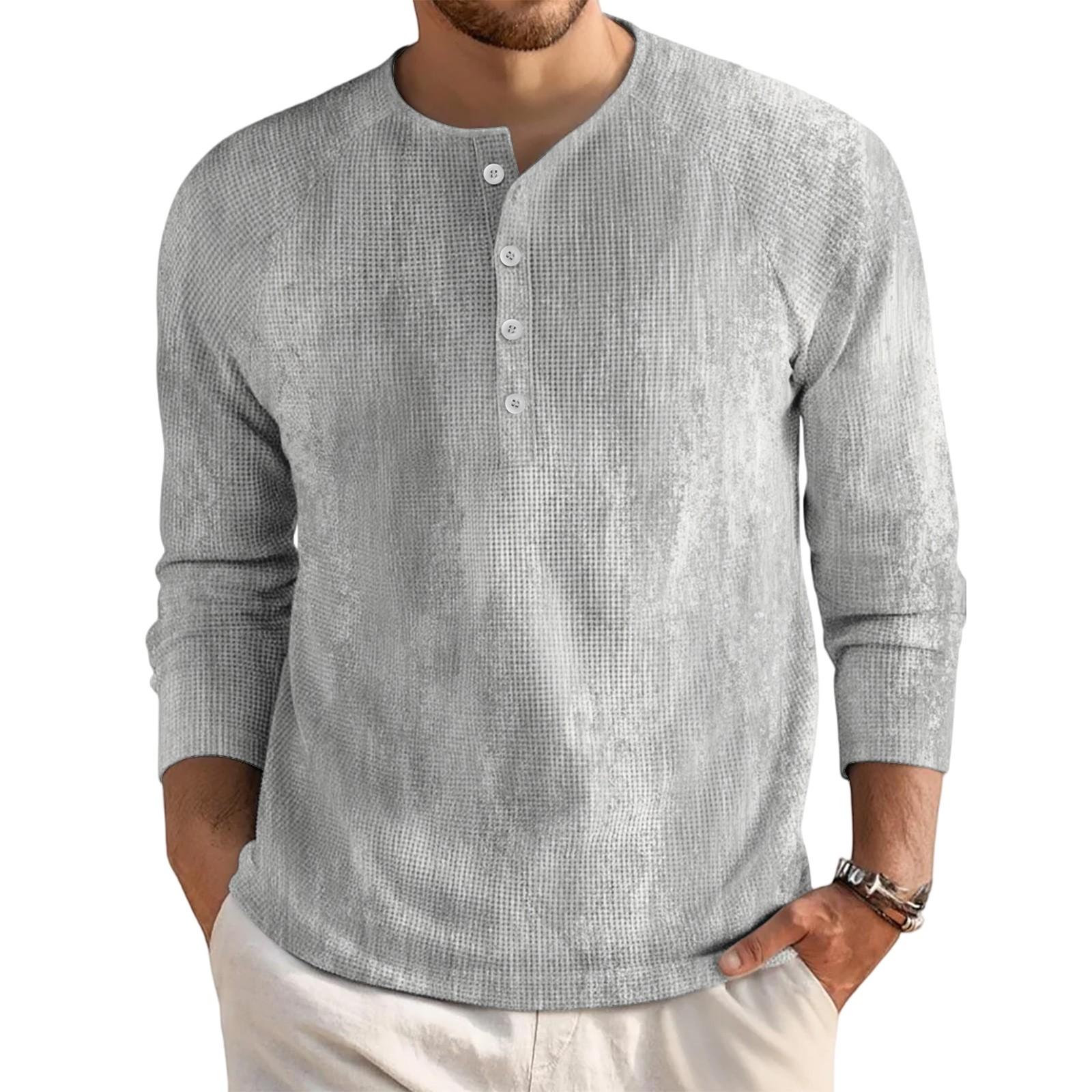 

Мужской свободный повседневный топ с длинным рукавом и воротником на пуговицах L