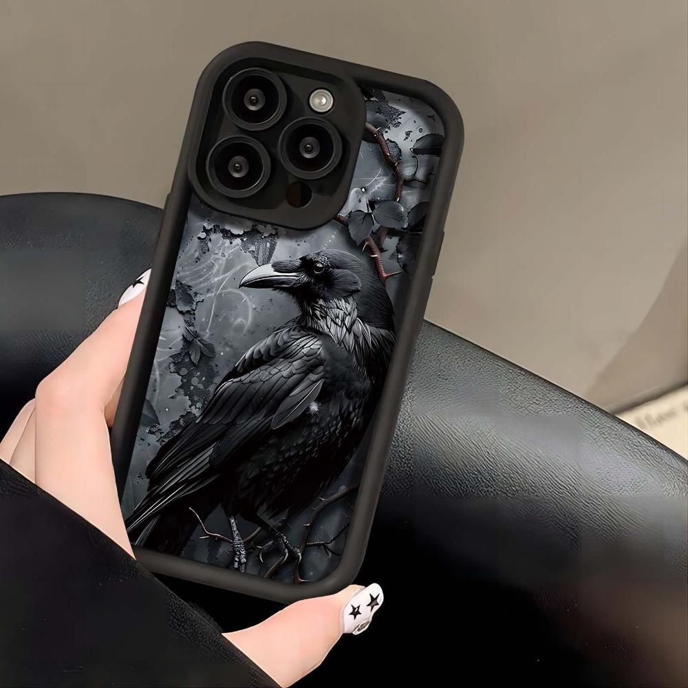 Black crow pattern phone case suitable for iPhone 17 16 15 14 13 12 11 Pro/Max/Plus anti drop and shockproof back cover