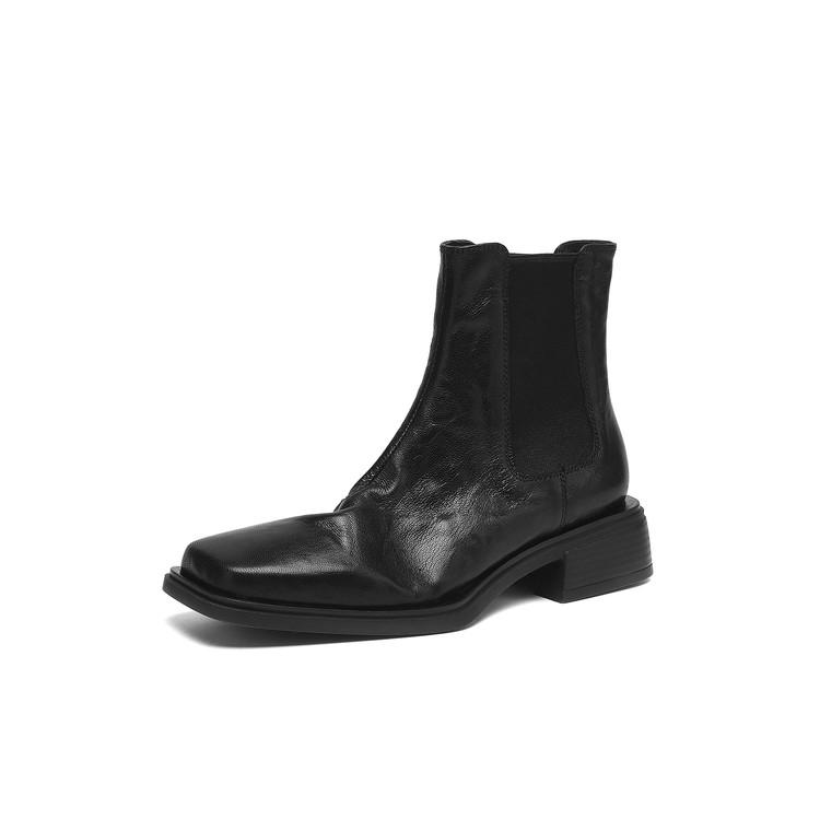 

Модные НОВЫЕ Осенние Женские Ботинки Обувь из Натуральной Кожи для Женщин Квадратный Носок Массивный Каблук Обувь Слипоны Современные Ботинки Лаконичная Повседневная Обувь 38