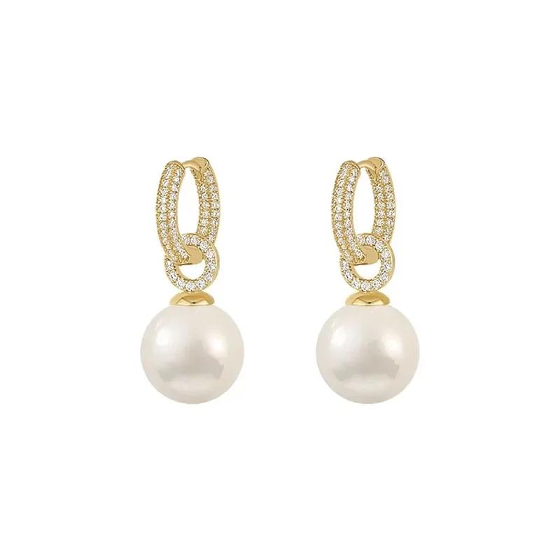 PONYKISS Sterling Silver Needle Zircon Pearl Round Hoop Earrings for Women Trendy Fashion Minimalist Accessories