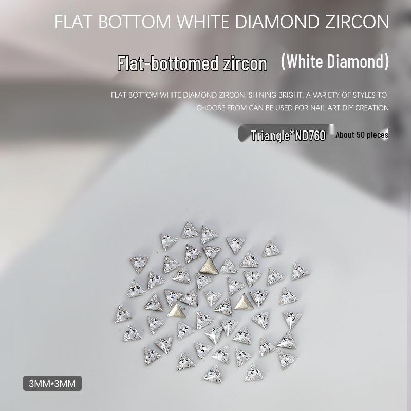 Nail Art Decorations: 5A Zircon Rhinestones - Marquise, Teardrop, Heart, Square Shapes, Flat Back, 50 Pcs.