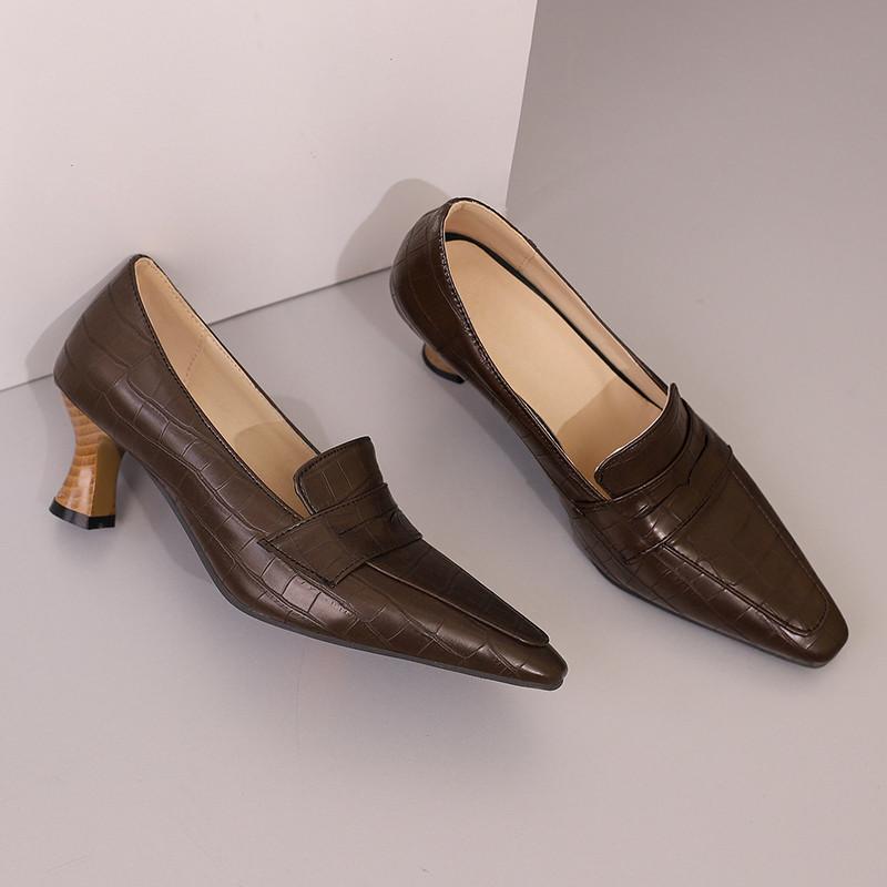 Women's High Heel Single Shoes Spring and Summer New Thick with Solid Color Large Size Matching Low Top Shoes