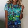 Women's oil painting T-shirt, floral themed T-shirt, floral plant T-shirt, basic summer clothing, oversized top