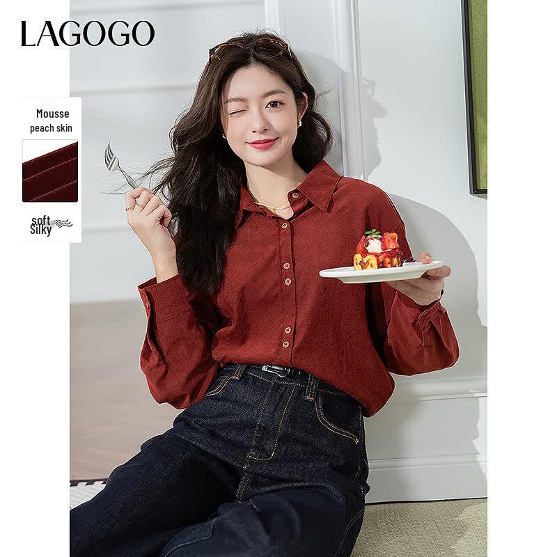 LAGOGO Women s Peach Skin Fabric Shirt XL