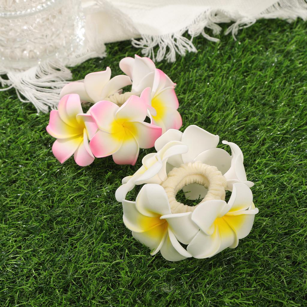 AWAYTR Artificial Plumeria Headbands High Elastic Cotton Rope Ponytail For Women Hair Ties Holders Rubber Band Korean Headdress