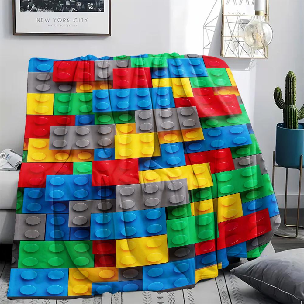 1 Stück Bauklötze Muster Flanell Decke, Hohe Qualität, Bequem für Alle Jahreszeiten, Heimdekoration, Wärme und Komfort, Perfekt für Weihnachtsgeschenke