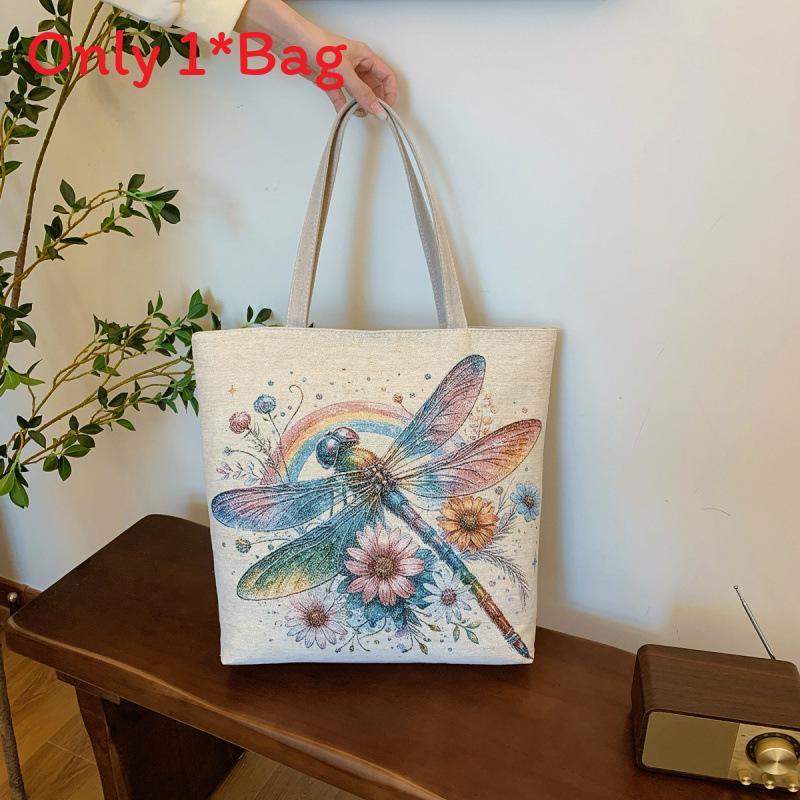 Ethnic Style Canvas Tote Bag With Doublesided Embroidered Silk Thread Floral For Daily Use