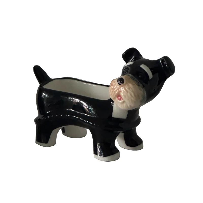 Creative and Cute Cartoon Puppy Schnauzer Ceramic Storage Tray Desktop Storage Container Candlestick Home Decoration