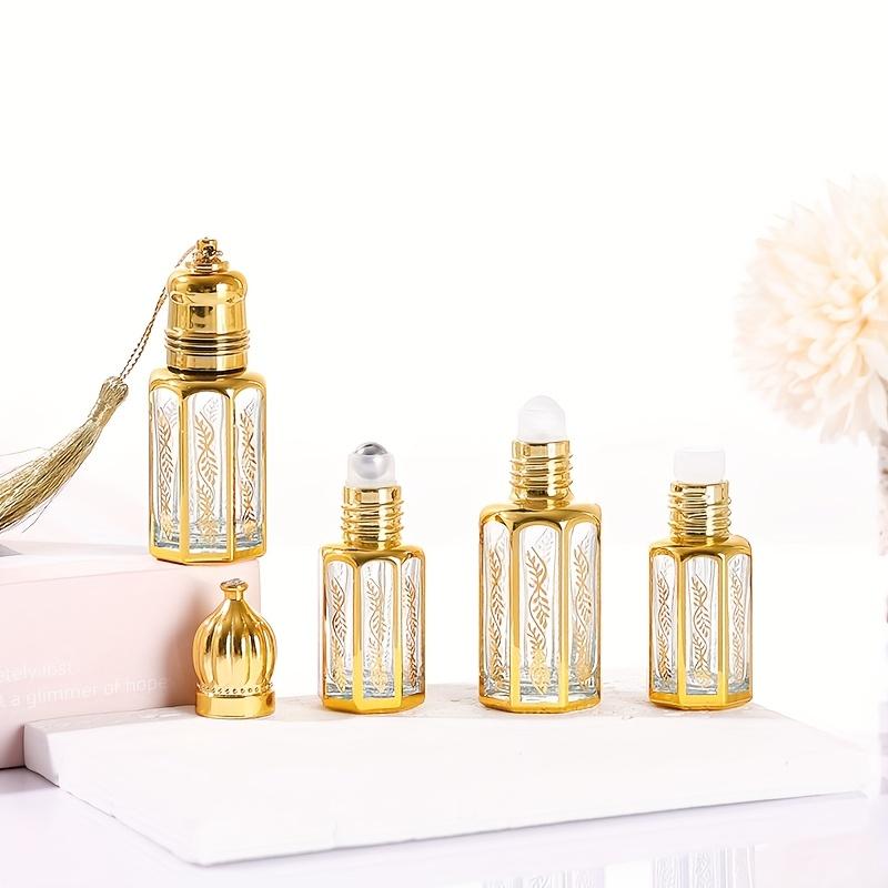 10/15pcs 3ML Portable Essential Oil Roll-on Bottles Mini Golden Travel Perfume Roller Empty Bottles Glass Dispenser with Rope