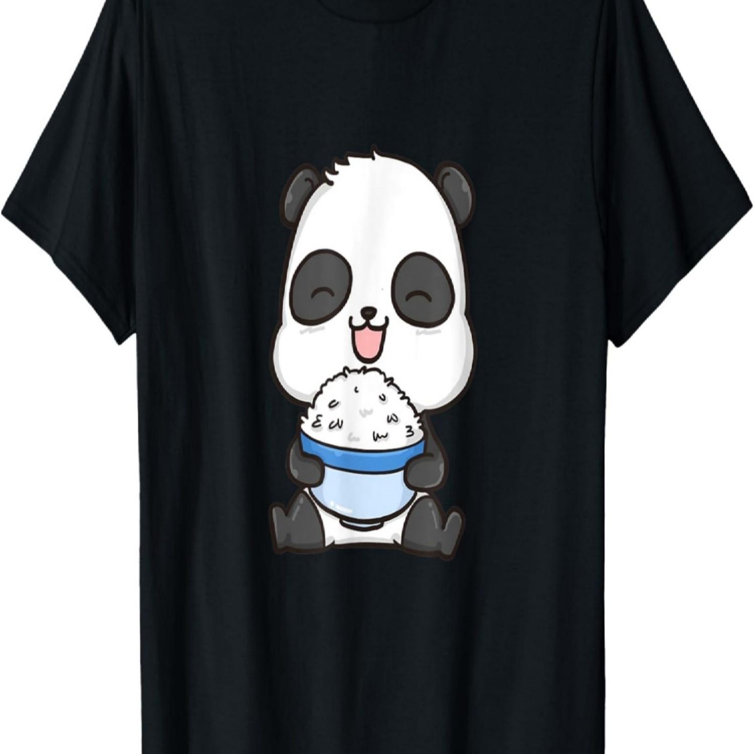 Kawaii Cute Anime Panda Eating Rice T-Shirt S