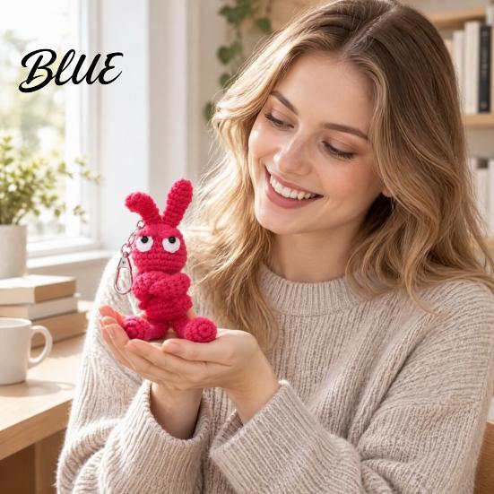 Anniversary Gift for Her Hand-Crocheted Proud Bunny Keychain Cute Handmade Crochet Rabbit Charm Pendant Soft Wool Plush Pendant Multi‑use