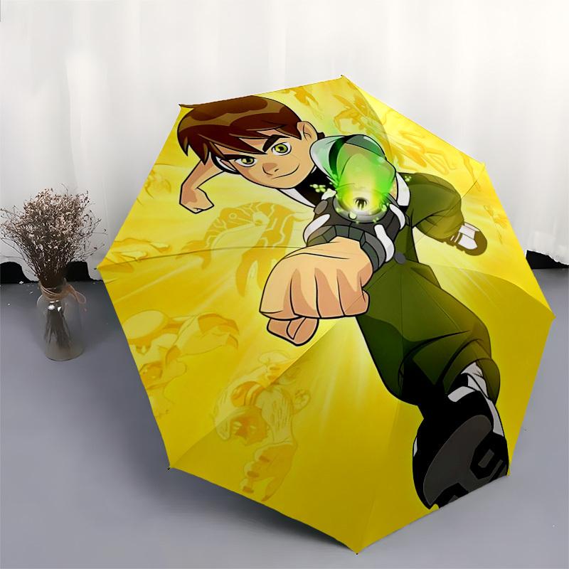 1pc Ben10 Automatic Folding Umbrella - Portable 3-Fold Design with 8-Bone Iron Frame, Outdoor for Fans, Travelers, Everyday Use, Ideal Gift for Ben Te