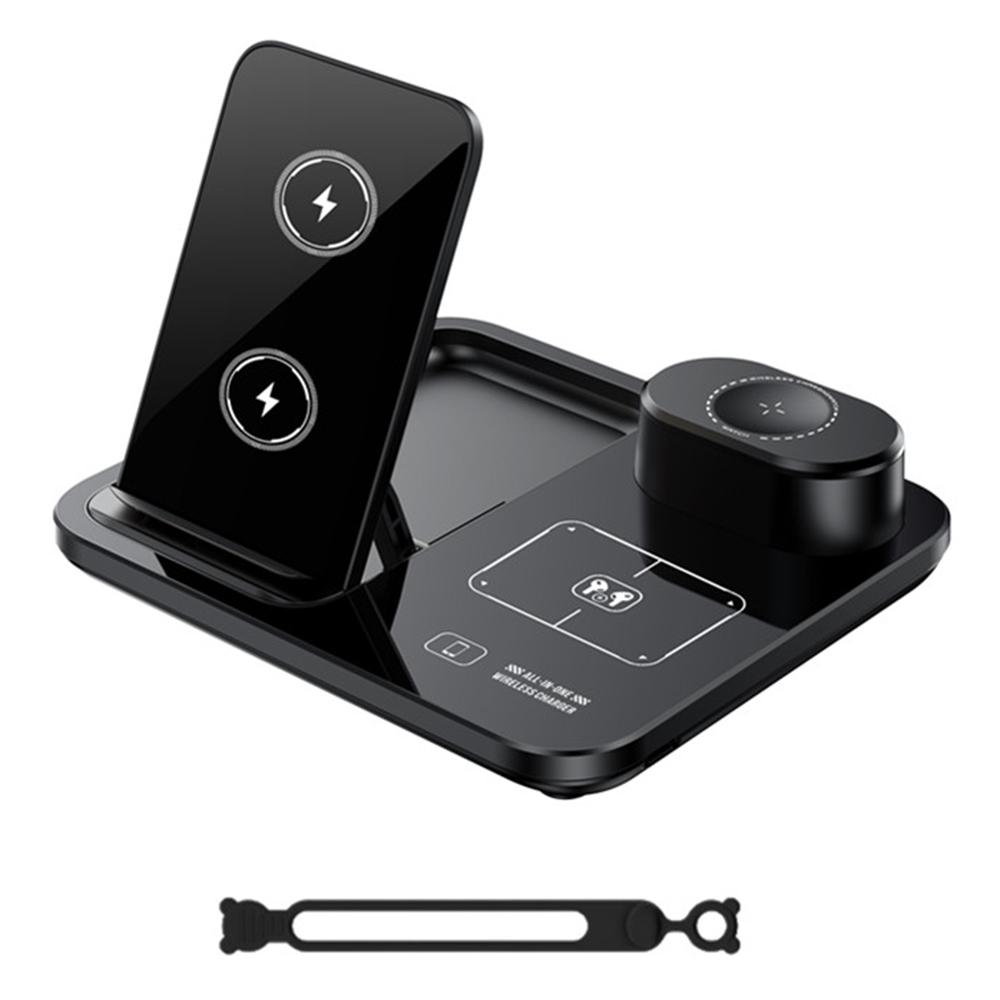 

3 in 1 Folding Desktop Phone Wireless Charger for Smartwatch/Earbuds Charging Station with Silicone Cable Tie As Shown A