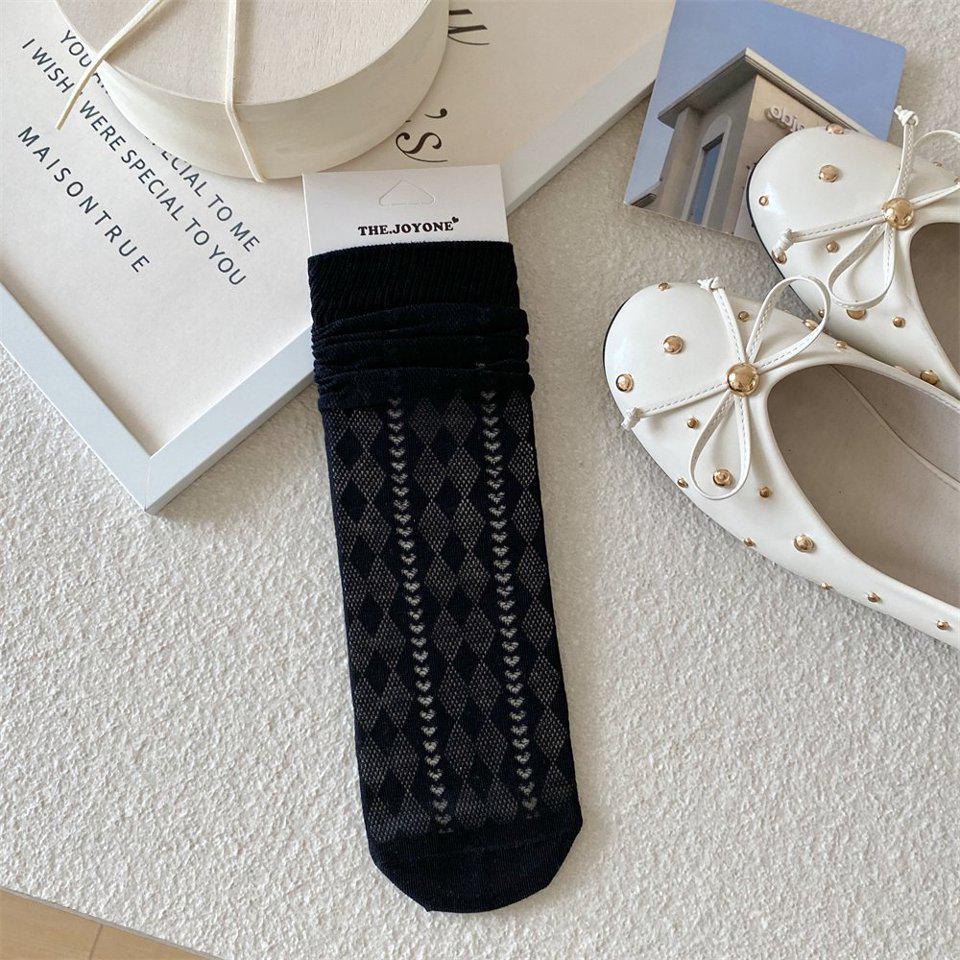 Women's Ballet-Style Mid-Calf Slouch Socks - Thin, Breathable, Diamond Mesh Design, Hollow, Boneless, Great for Summer