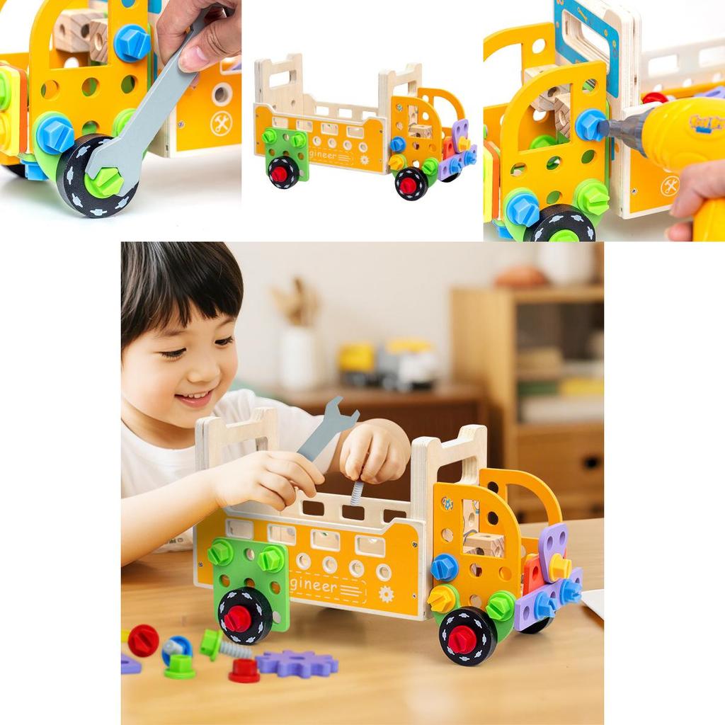 Childrens Wooden Puzzle Tool Car With Screw Nuts Set For Early Education And Development
