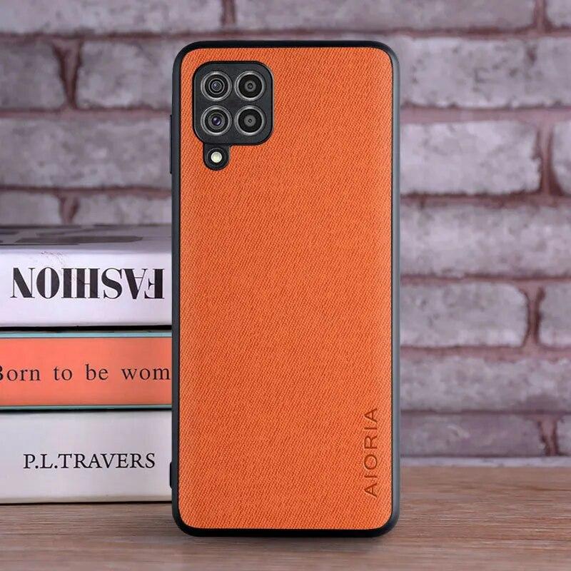 

Чехол для Samsung Galaxy M32 F22, чехол, роскошный текстильный кожаный чехол из мягкого ТПУ, жесткий чехол для телефона samsung galaxy m32, чехол Funda M32 оранжевый