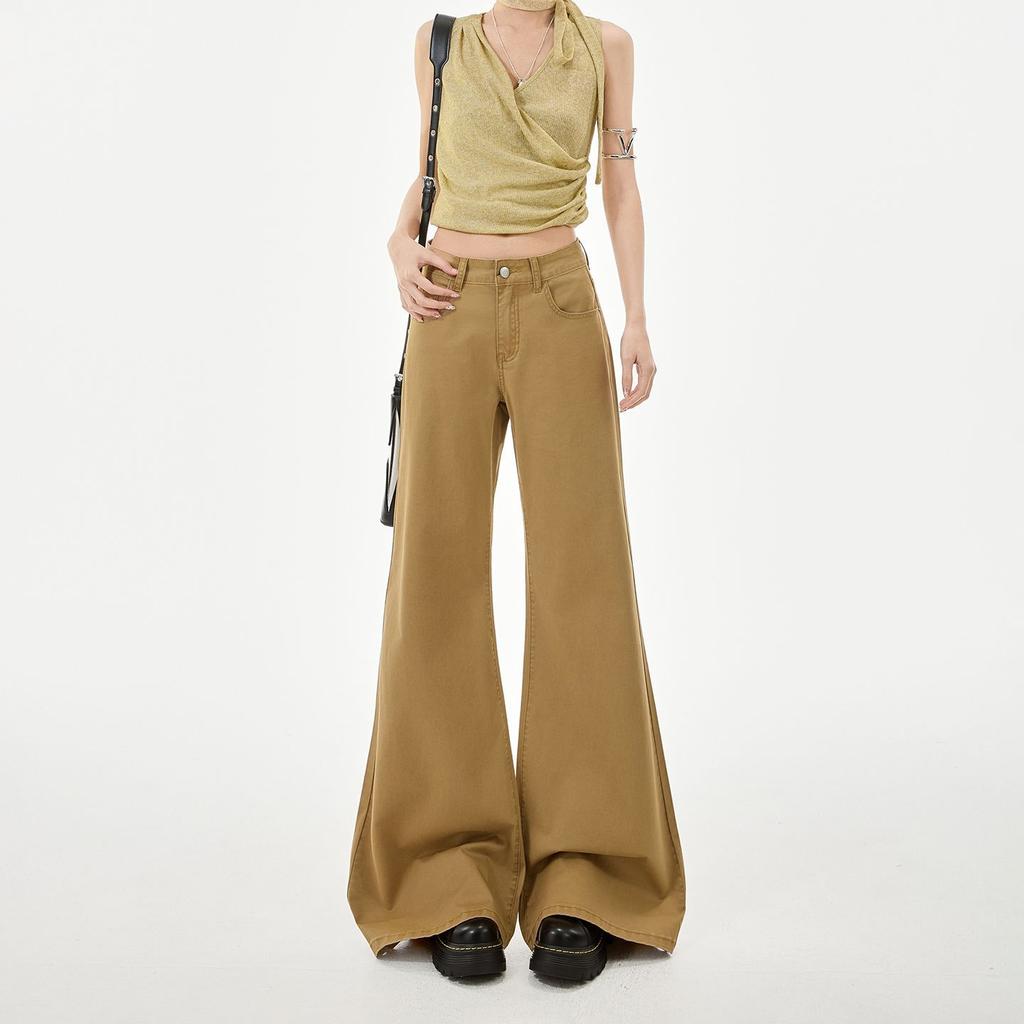 Spring Summer Trendy Comfort Coffee Soft Stretch Relaxed Slim Micro Flare Denim Pants For Women Casual Pants Oversize Denim Trousers