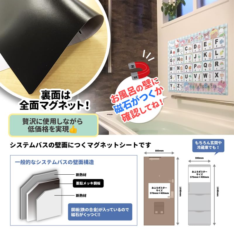 Sanrio Characters Alphabet Poster, Bath Poster, Magnetic Sheet [Magnet Park] ABC Chart, Elementary School Students, Toddlers, 40cm X 57cm, ABC Poster