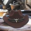 Western Cowboy Hat for Men Women Wide Brim Sun Protection Fedora Beach Hat Wool Cowgirl Felt Hat with Adjustable Strap
