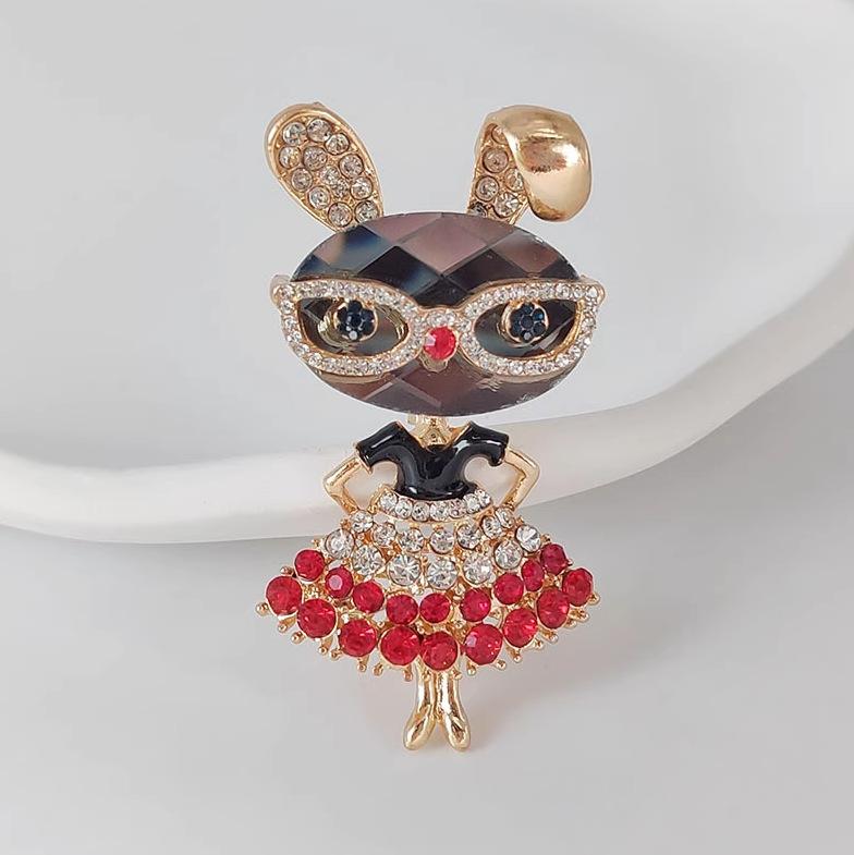 Women Girls Exquisite Full Crystal Rabbit Badges Pin Fashion Rhinestone Animal Series Cute Bag Brooches
