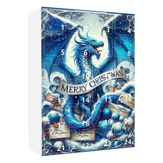 Christmas Countdown Calendar 24 Acrylic Dragon Pendant Set Xmas Gift Box Indoor/Outdoor Hanging Decoration