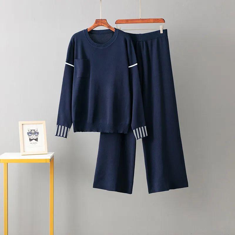 Cross-Border Amazon Foreign Trade Delivery Temperament Knit two piece Round neck sweater Loose Casual Set Long sleeve Women clothes